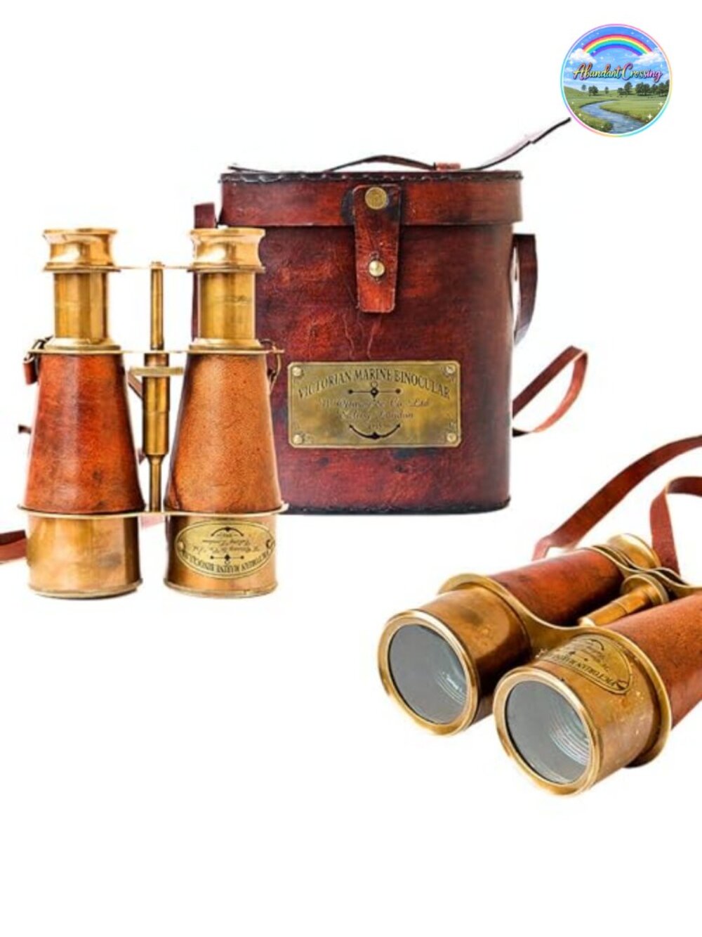 Antique Victorian Marine Brass Leather Binocular 15x Nautical Collectible